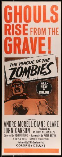 6k830 PLAGUE OF THE ZOMBIES insert '66 Hammer horror, great undead monster image!
