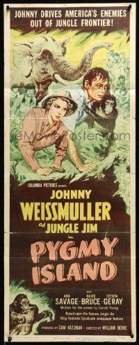 6k843 PYGMY ISLAND insert '50 art of Johnny Weissmuller as Jungle Jim, Ann Savage!