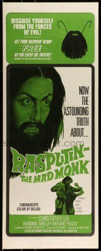 6k847 RASPUTIN THE MAD MONK insert '66 close up of crazed Christopher Lee, wacky free beard offer!