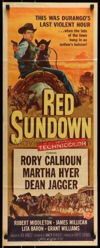 6k849 RED SUNDOWN insert '56 great western art of Rory Calhoun, Martha Hyer & Dean Jagger!