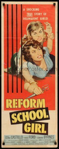 6k851 REFORM SCHOOL GIRL insert '57 classic AIP bad girl catfight behind bars artwork!