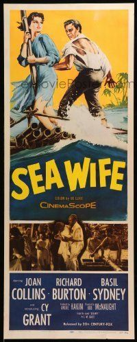 6k876 SEA WIFE insert '57 great castaway art of sexy Joan Collins & Richard Burton on raft at sea!