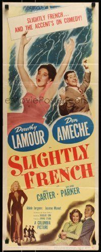 6k897 SLIGHTLY FRENCH insert '48 great image of pretty Dorothy Lamour & Don Ameche falling!