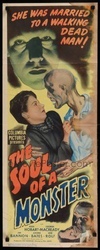 6k907 SOUL OF A MONSTER insert '44 blood-chilling horror, cool art of zombie attacking!