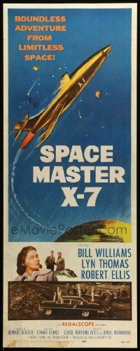 6k909 SPACE MASTER X-7 insert '58 satellite terror strikes the Earth, cool art of rocket ship!