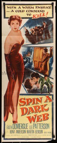 6k911 SPIN A DARK WEB insert '56 film noir art of sexy full length Faith Domergue with gun!
