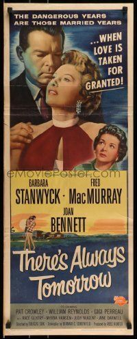 6k942 THERE'S ALWAYS TOMORROW insert '56 Fred MacMurray torn between Stanwyck & Joan Bennett!