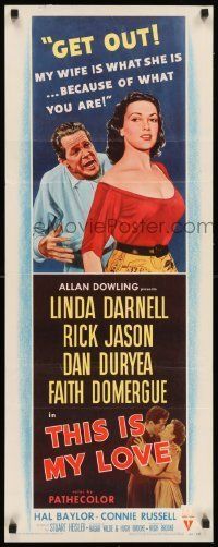 6k947 THIS IS MY LOVE insert '54 Dan Duryea hates Faith Domergue for what she did to his wife!