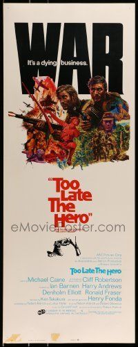 6k954 TOO LATE THE HERO int'l insert '70 Aldrich, art of Michael Caine & Cliff Robertson in WWII!