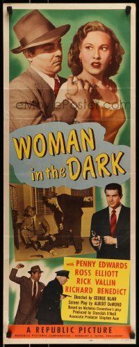 6k988 WOMAN IN THE DARK insert '51 Penny Edwards, Ross Elliot, Rick Vallin, film noir!