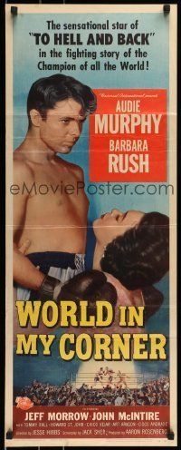 6k993 WORLD IN MY CORNER insert '56 champion boxer Audie Murphy in ring & w/ Barbara Rush!