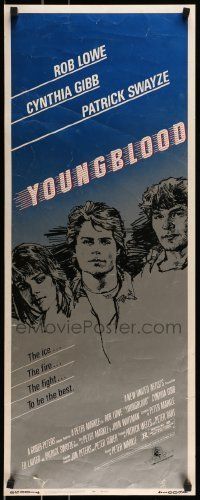 6k998 YOUNGBLOOD insert '86 artwork of Rob Lowe, Patrick Swayze & Cynthia Gibb, ice hockey!