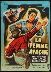 6p561 APACHE WOMAN French 1p '55 different art of sexy Joan Taylor in knife fight by Jean Mascii!