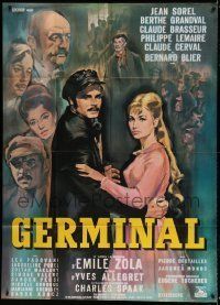 6p714 GERMINAL French 1p '63 Emile Zola, great art of Jean Sorel & Berthe Granval + cast montage!