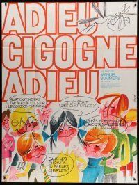 6p721 GOODBYE STORK GOODBYE French 1p '73 great Clement Hurel art of happy children!