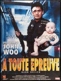 6p726 HARD BOILED French 1p '92 John Woo, great image of Chow Yun-Fat holding gun and baby!