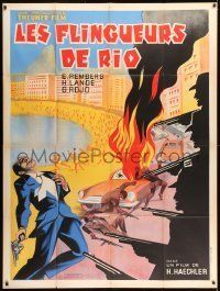 6p845 MORD IN RIO French 1p '63 wild artwork of man shot by five shooters + city riot!