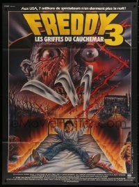 6p856 NIGHTMARE ON ELM STREET 3 French 1p '87 best different artwork of Freddy Krueger by Melki!