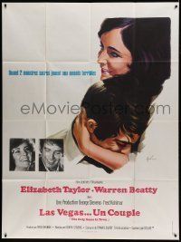 6p864 ONLY GAME IN TOWN French 1p '69 cool art of Elizabeth Taylor & Warren Beatty by Grinsson!