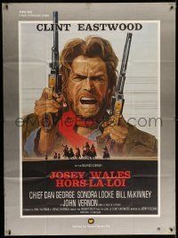 6p868 OUTLAW JOSEY WALES French 1p '76 Clint Eastwood is an army of one, cool double-fisted artwork!