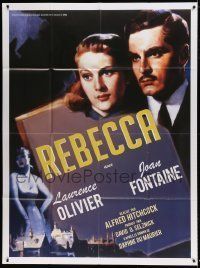 6p891 REBECCA French 1p R00s Alfred Hitchcock, great image of Laurence Olivier & Joan Fontaine!