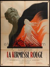 6p906 SCARLET BAZAAR French 1p '47 La Kermesse Rouge, Lancy art of man over woman's silhouette!