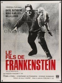 6p918 SON OF FRANKENSTEIN French 1p R69 cool full-length image of Boris Karloff carrying child!