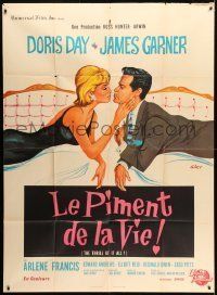 6p950 THRILL OF IT ALL French 1p '63 different Siry art of Doris Day & James Garner about to kiss!