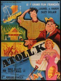 6p968 UTOPIA French 1p '50 Pigeut art of Stan Laurel & Oliver Hardy with sexy woman, Atoll K!