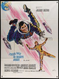 6p977 WAY WAY OUT French 1p '66 art of astronaut Jerry Lewis sent to live on the moon in 1989!