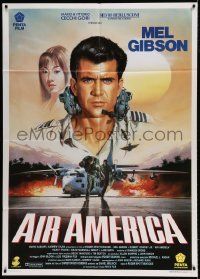 6p083 AIR AMERICA Italian 1p '91 different art of CIA airplane pilot Mel Gibson by Renato Casaro!