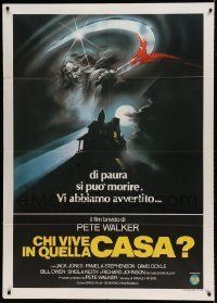 6p116 COMEBACK Italian 1p '79 cool art of creepy ghoul with bloody sickle over haunted house!