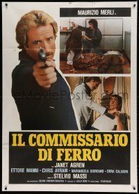 6p175 IRON COMMISSIONER Italian 1p '78 great close up of tough Maurizio Merli pointing gun!