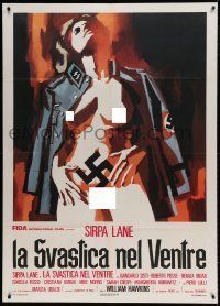 6p211 NAZI LOVE CAMP Italian 1p '77 completely different artwork of naked girl & swastika!
