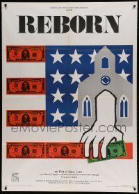 6p240 REBORN Italian 1p '85 art of giant hand taking money for the church over American flag!