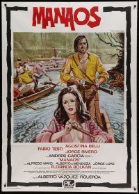 6p253 SLAVES FROM PRISON CAMP MANAOS Italian 1p '80 Piovano art of Testi in boat with sexy woman!