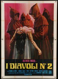 6p011 BLUE BLOOD Italian 2p '75 Piovano art of hooded cultists carrying unsconscious girl!