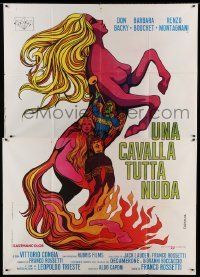 6p072 UNA CAVALLA TUTTA NUDA Italian 2p '72 wild Papuzza art of horse with woman's head & chest!