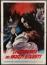 6p073 VENGEANCE OF THE ZOMBIES Italian 2p 1973 different Piovano art of guy murdered in graveyard!