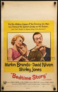 6p303 BEDTIME STORY WC '64 great image of Marlon Brando, David Niven & Shirley Jones!