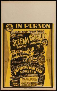 6p372 GIANT CHILLER-DILLER SCREAM SHOW Benton Spook Show WC '60s Dracula, Wolf Man & Frankenstein!