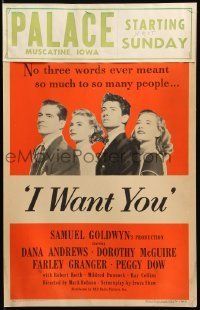 6p395 I WANT YOU WC '51 Dana Andrews, Dorothy McGuire, Farley Granger, Peggy Dow