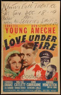6p423 LOVE UNDER FIRE WC '37 Loretta Young, Don Ameche, John Carradine, Frances Drake