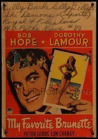 6p443 MY FAVORITE BRUNETTE WC '47 Bob Hope & full-length sexy Dorothy Lamour in swimsuit!