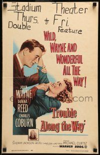 6p522 TROUBLE ALONG THE WAY WC '53 great image of John Wayne fooling around with Donna Reed!