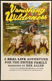 6p531 VANISHING WILDERNESS WC '74 cool art of caribou locking horns & bear with fish in river!