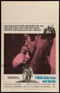6p535 WALK WITH LOVE & DEATH WC '69 John Huston, Anjelica Huston romantic close up!