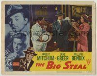 6r393 BIG STEAL LC #6 '49 Don Siegel, Robert Mitchum hands birdcage to pretty Jane Greer!