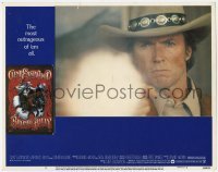 6r420 BRONCO BILLY LC #8 '80 great close up of intense Clint Eastwood in cowboy hat firing gun!