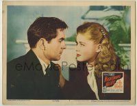 6r735 NIGHTMARE ALLEY LC #3 '47 close up of carnival barker Tyrone Power with Helen Walker!